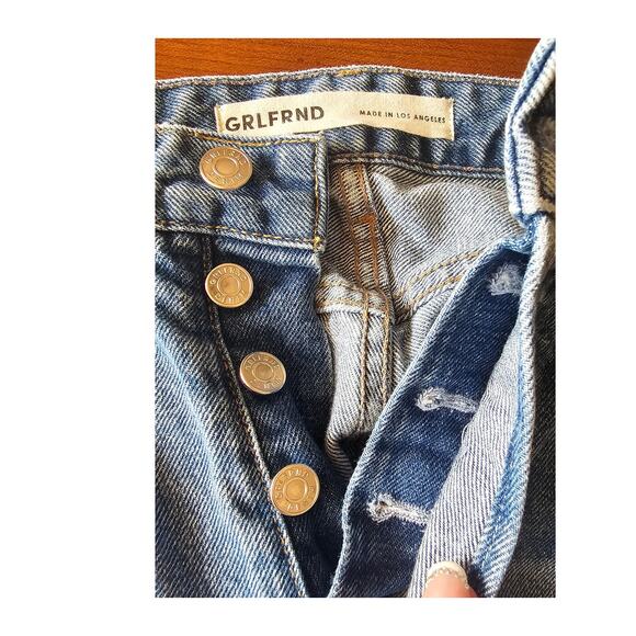 GRLFRND JEANS The Karolina High Rise Distressed Straight Crop Denim Jeans Sz 28 - Picture 4 of 11
